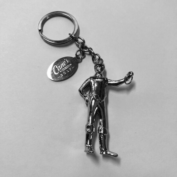 Raising Canes Chicken Fingers 2017 Keychain Silver Tone Metal Figure Keyring - Picture 1 of 2